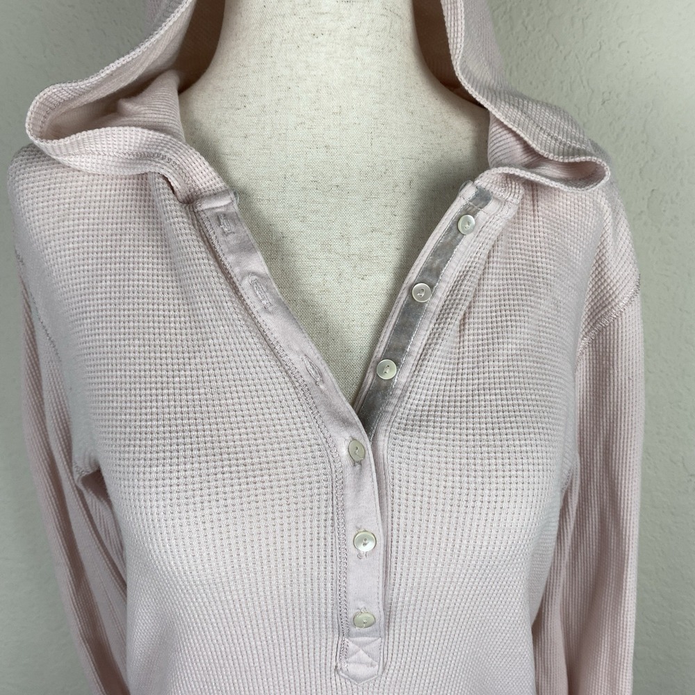 Y2K Polo Ralph Lauren Hoodie Womens M Pink Top Waffle Henley Twilight Grunge 90s - Picture 5 of 8